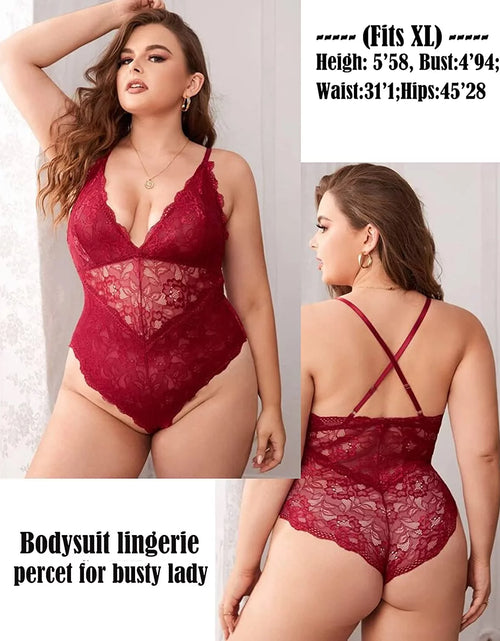 Load image into Gallery viewer, Lace Bodysuit for Women Lingerie Sexy Snap Crotch Teddy One Piece Lace Babydoll(Brown,S)
