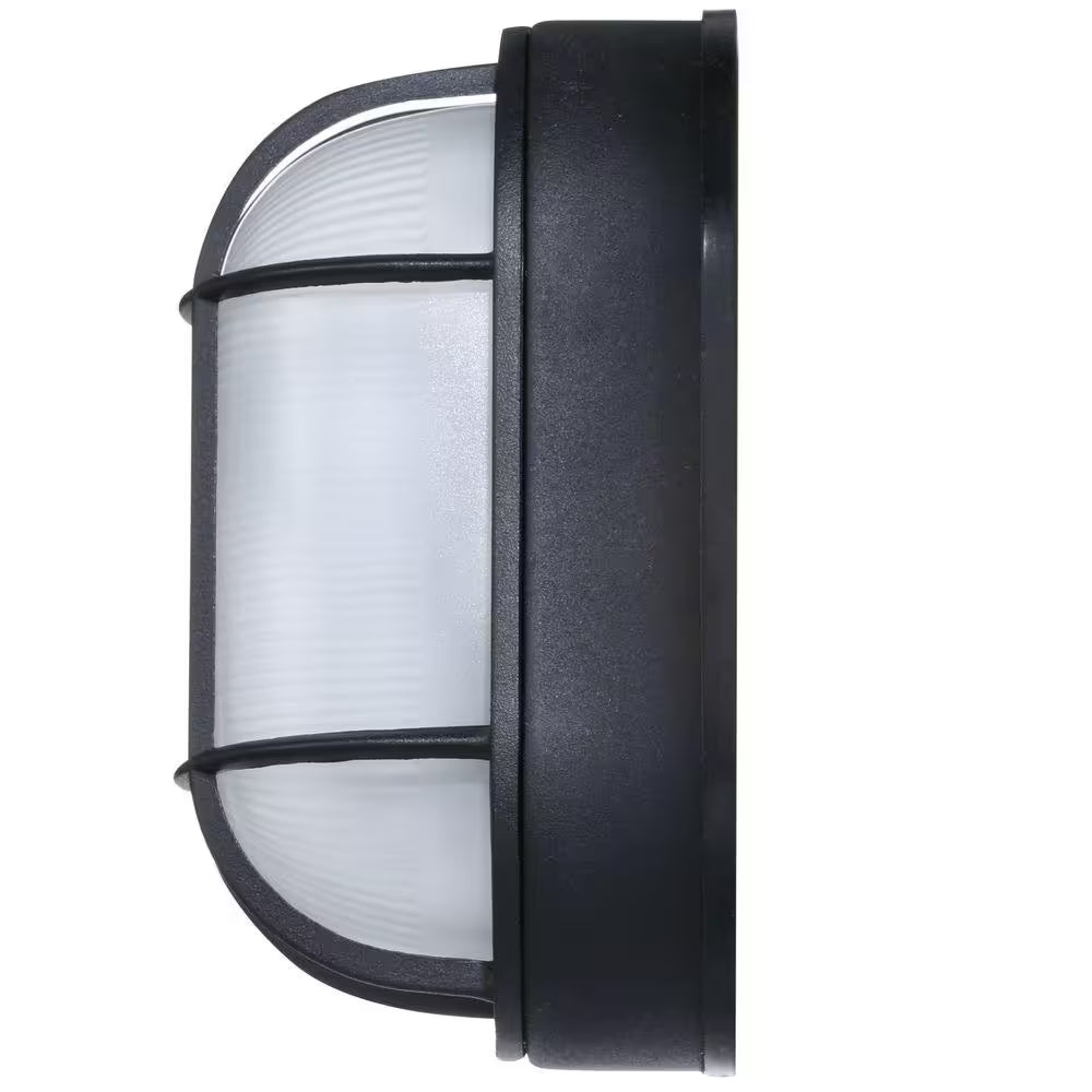 8.5 In. White Oval 1-Light Outdoor Bulkhead Light Wall Lamp with No Bulb Included