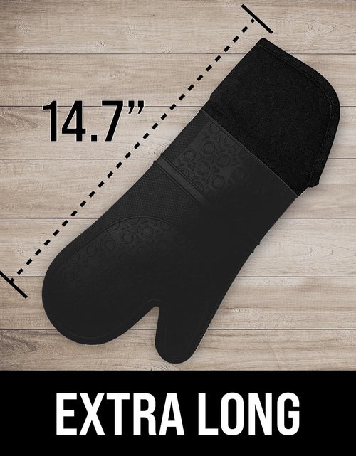 Load image into Gallery viewer, Extra Long Professional Silicone Oven Mitt, Oven Mitts with Quilted Liner, Heat Resistant Pot Holders, Flexible Oven Gloves, Black, 1 Pair, 14.7 Inch
