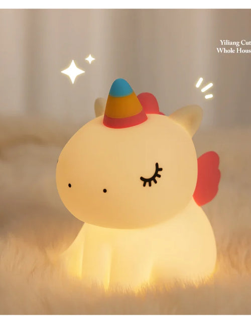 Load image into Gallery viewer, LED Night Lights Unicorn Cute Silicone Lamp USB Rechargeable Touch Night Lamp Bedside Decor Kids Baby Cartoon Animal Nightlight
