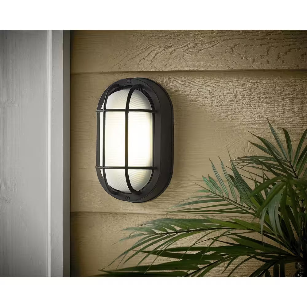 8.5 In. White Oval 1-Light Outdoor Bulkhead Light Wall Lamp with No Bulb Included