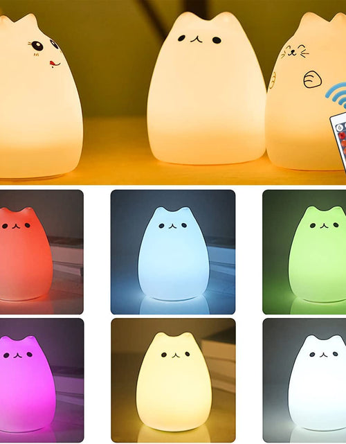 Load image into Gallery viewer, Cat Lamp, Remote Control Silicone Kitty Night Light for Kids Toddler Baby Girls Rechargeable Cute Kawaii Nightlight (Popurlarity Kitty)
