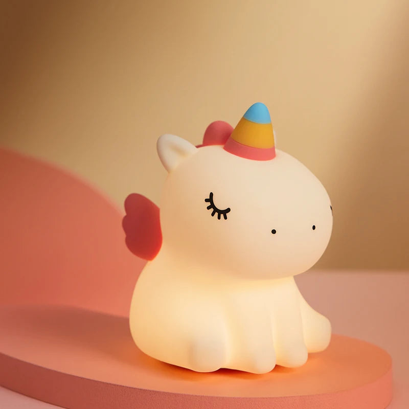 LED Night Lights Unicorn Cute Silicone Lamp USB Rechargeable Touch Night Lamp Bedside Decor Kids Baby Cartoon Animal Nightlight