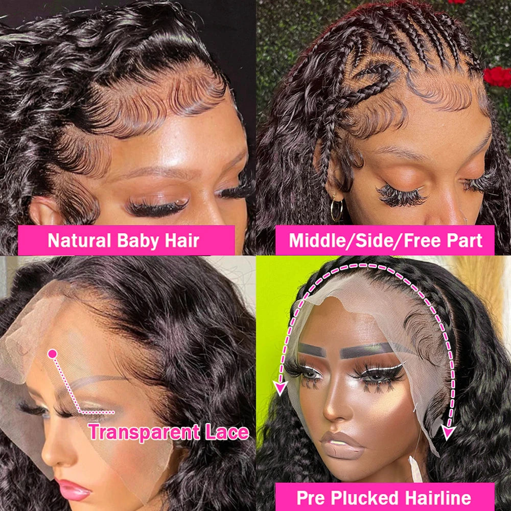 13X4 Water Wave Lace Front Wigs for Black Women Pre Plucked with Baby Hair Curly Human Hair Wigs Deep Wave Frontal Wigs 13X6 HD