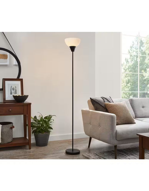 Load image into Gallery viewer, 70 In. Black 1-Light Torchiere Floor Lamp with Plastic Shade
