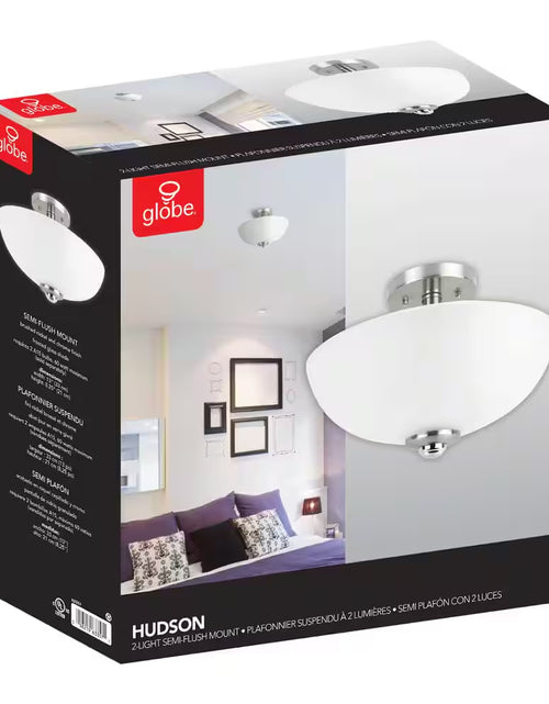 Load image into Gallery viewer, Hudson 2-Light Brushed Nickel with Chrome Accents Semi-Flush Mount Ceiling Light
