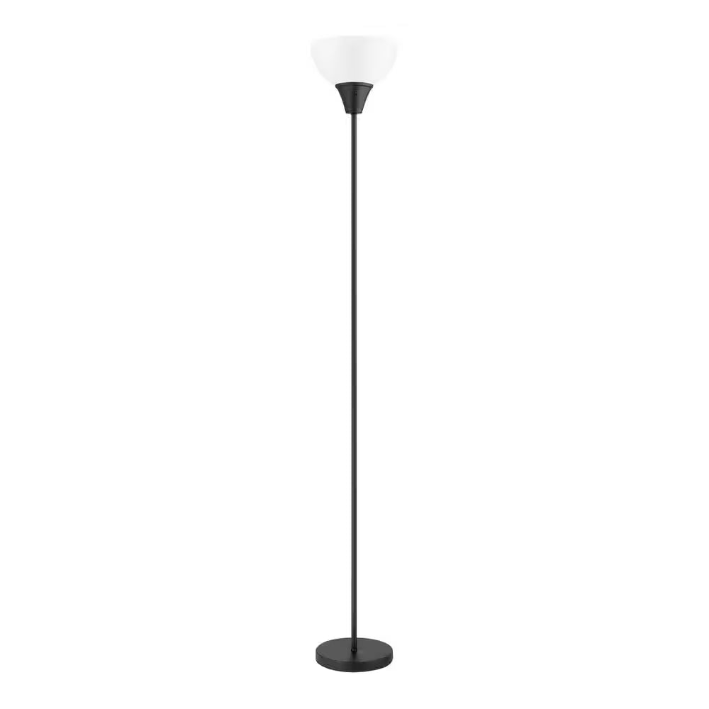 70 In. Black 1-Light Torchiere Floor Lamp with Plastic Shade