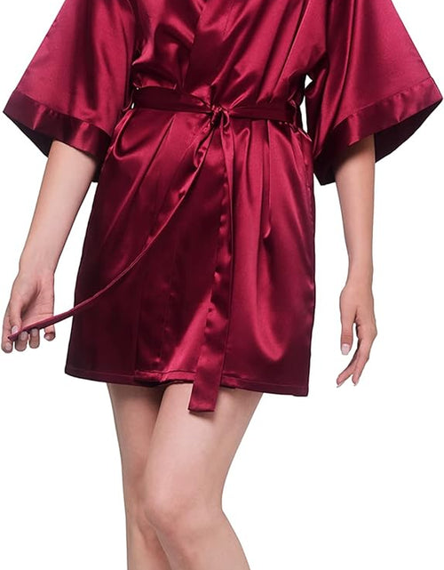 Load image into Gallery viewer, Women&#39;S Pure Color Satin Short Kimono Bridesmaids Lingerie Robes
