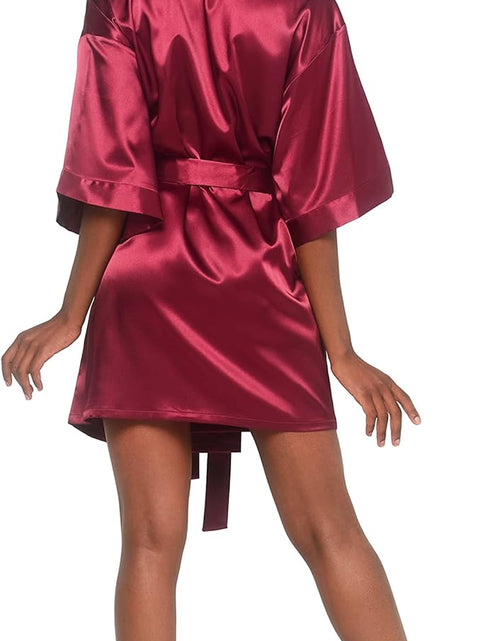 Load image into Gallery viewer, Women&#39;S Pure Color Satin Short Kimono Bridesmaids Lingerie Robes
