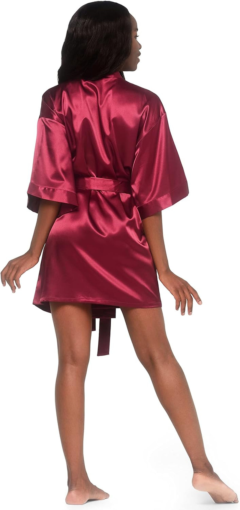 Women'S Pure Color Satin Short Kimono Bridesmaids Lingerie Robes