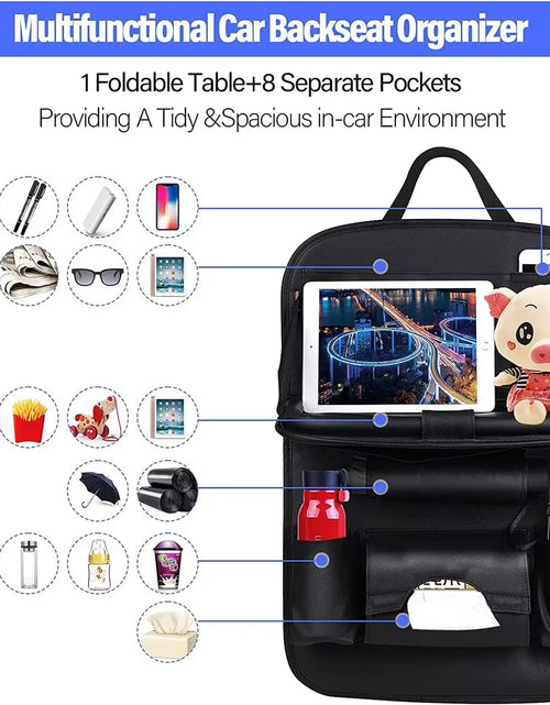 Load image into Gallery viewer, Car Seat Back Organizer PU Leather Auto Storage Bag with Foldable Table Tray Tablet Holder Tissue Box Pockets Cars Accessories
