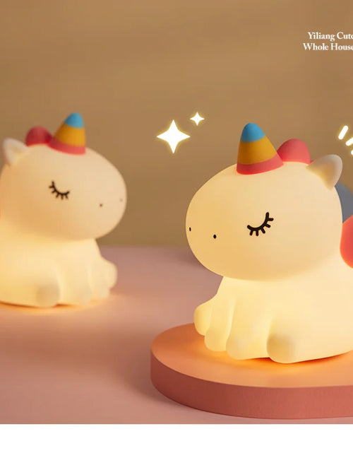 Load image into Gallery viewer, LED Night Lights Unicorn Cute Silicone Lamp USB Rechargeable Touch Night Lamp Bedside Decor Kids Baby Cartoon Animal Nightlight
