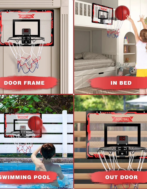 Load image into Gallery viewer, Basketball Hoop Indoor, LED Light Mini Basketball Hoops with 2 Balls &amp; Electronic Scoreboard, over the Door Basketball Hoop, Basketball Accessories for 5 6 7 8 9 10 11 12 Year Old Kids Teen Adults
