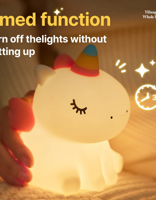 Load image into Gallery viewer, LED Night Lights Unicorn Cute Silicone Lamp USB Rechargeable Touch Night Lamp Bedside Decor Kids Baby Cartoon Animal Nightlight
