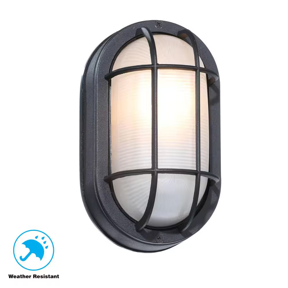 8.5 In. White Oval 1-Light Outdoor Bulkhead Light Wall Lamp with No Bulb Included