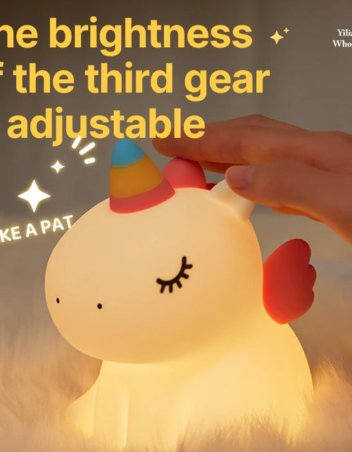 Load image into Gallery viewer, LED Night Lights Unicorn Cute Silicone Lamp USB Rechargeable Touch Night Lamp Bedside Decor Kids Baby Cartoon Animal Nightlight
