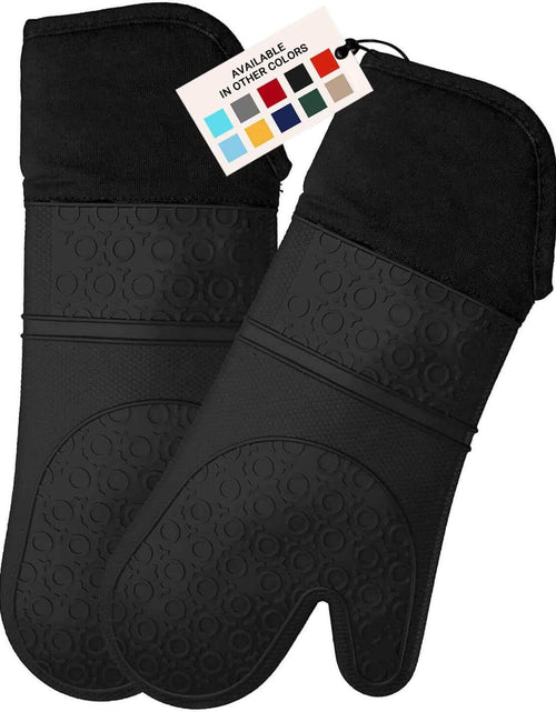 Load image into Gallery viewer, Extra Long Professional Silicone Oven Mitt, Oven Mitts with Quilted Liner, Heat Resistant Pot Holders, Flexible Oven Gloves, Black, 1 Pair, 14.7 Inch
